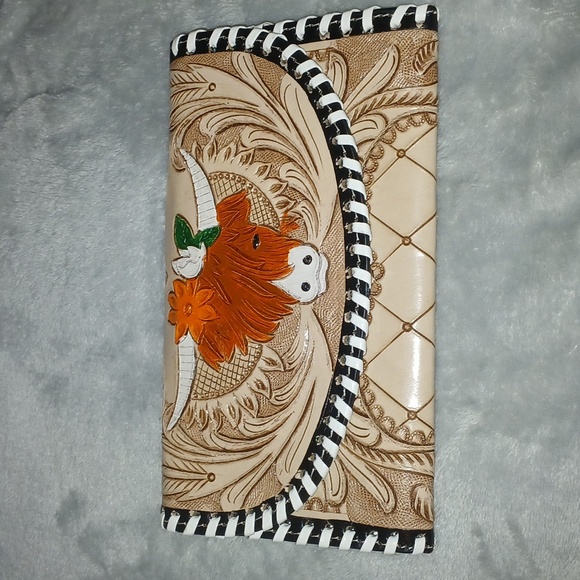 Hand Tooled cowhide leather wallet western cow - Picture 3 of 9